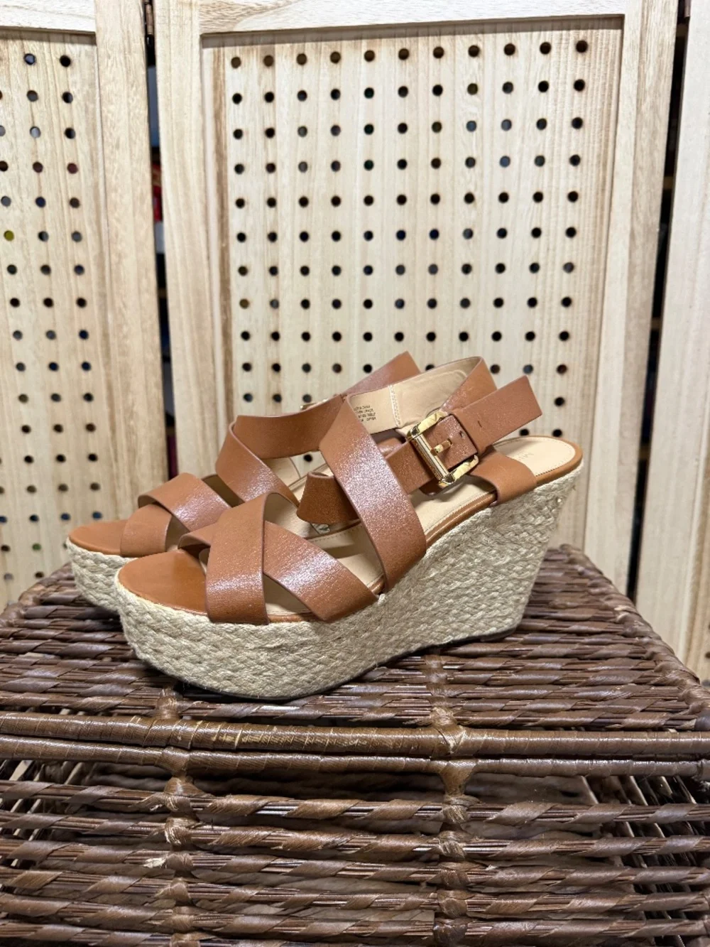 Michael Michael Kors Leather Espadrille Wedge Sandals 9.5 - Picture 2 of 11